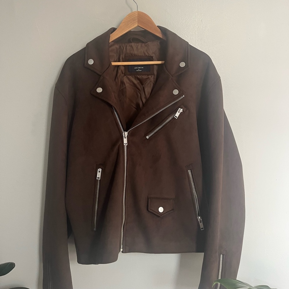 Abercrombie & Fitch Brown Suede Bomber Jacket Asymmetrical Design